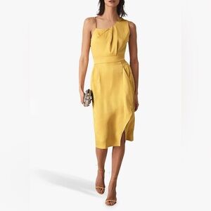 Reiss Sara Ruffle Detail Yellow Cocktail Dress, One Shoulder, Brand New, Size 0